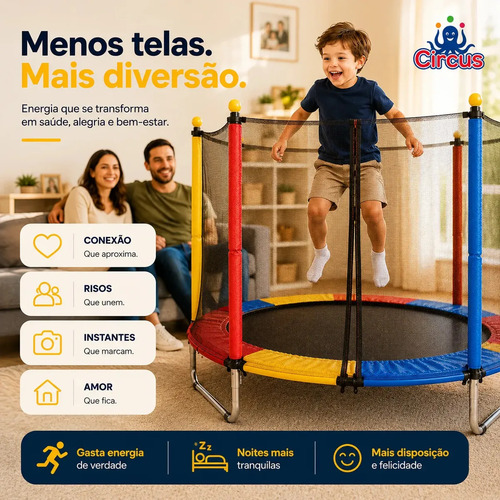 Cama Elástica Pula Pula Infantil Trampolim 1,4 Metros Lona De Salto Preto Proteção De Molas Colorida