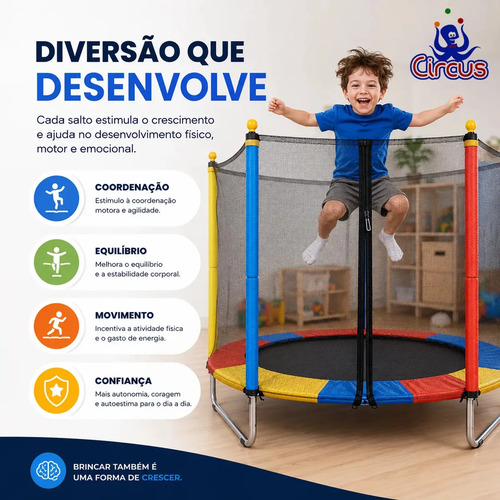 Cama Elástica Pula Pula Infantil Trampolim 1,4 Metros Lona De Salto Preto Proteção De Molas Colorida