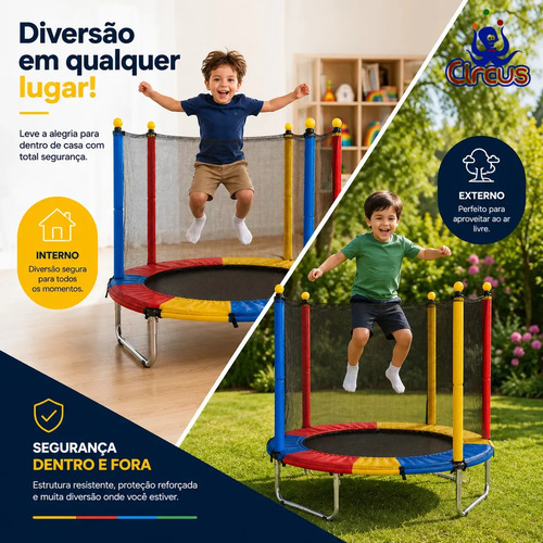 Cama Elástica Pula Pula Infantil Trampolim 1,4 Metros Lona De Salto Preto Proteção De Molas Colorida