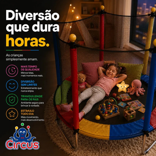 Cama Elástica Pula Pula Infantil Trampolim 1,4 Metros Lona De Salto Preto Proteção De Molas Colorida
