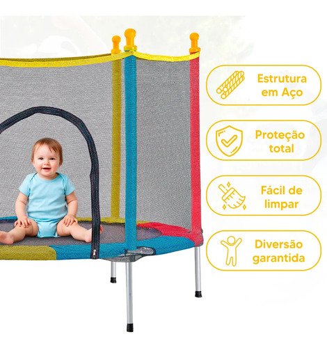 Cama Elástica Trampolim JustFun de 1,40 m para Crianças Colorida JustFun Brinquedos