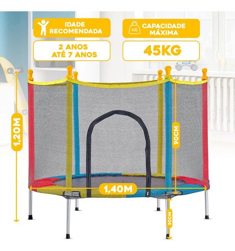 Cama Elástica Trampolim JustFun de 1,40 m para Crianças Colorida JustFun Brinquedos