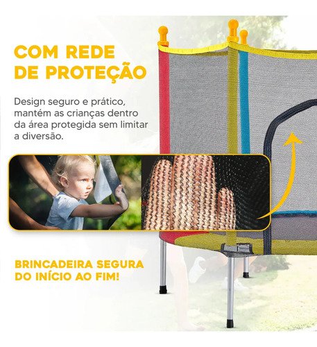 Cama Elástica Trampolim JustFun de 1,40 m para Crianças Colorida JustFun Brinquedos