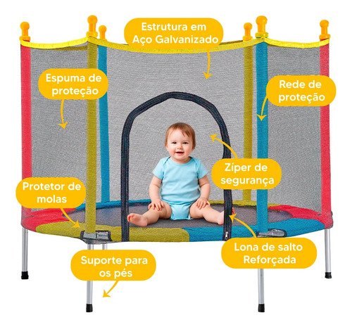 Cama Elástica Trampolim JustFun de 1,40 m para Crianças Colorida JustFun Brinquedos