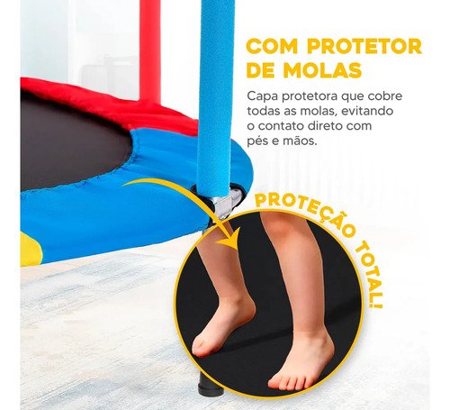 Cama Elástica Trampolim JustFun de 1,40 m para Crianças Colorida JustFun Brinquedos