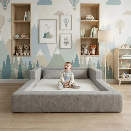 Cama montessoriana casal aconchego 100 espuma keiko cor cinz