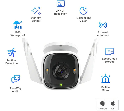 Câmera de segurança IP externa Tp Link Tapo C320ws WiFi com alarme e controle de voz com resolução de 2k