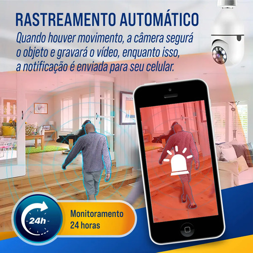 Câmera de Segurança IP Wi-Fi Lâmpada E27 HW 360° Full HD com Visão Noturna e Áudio - HW
