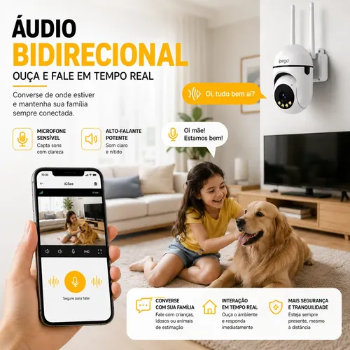 Câmera De Segurança Wi-fi 3mp Visão Noturna Colorida Áudio