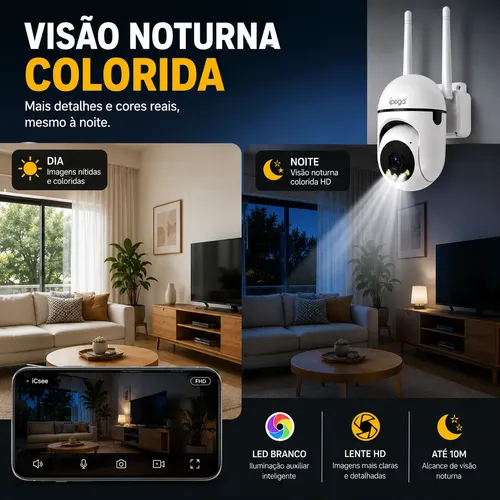Câmera De Segurança Wi-fi 3mp Visão Noturna Colorida Áudio