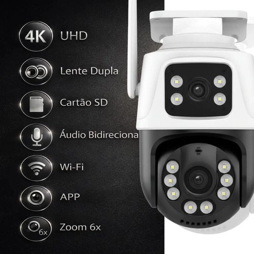 Câmera de Segurança Wi-Fi iCSee/Yoosee A28B 4K Dupla Lente Visão Noturna Colorida Full Hd Externa Prova D'água Ip66 Sensor Movimento Woosh