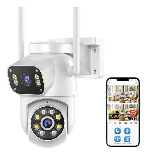 Câmera de vigilância externa Mvpsmart 360° PTZ Wi-Fi 8 MP Full HD - Alarme sonoro/luz, detecção de movimento, visão noturna IP66, áudio bidirecional, armazenamento em cartão SD/na nuvem