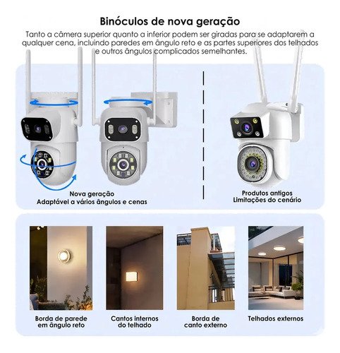 Câmera de vigilância externa Mvpsmart 360° PTZ Wi-Fi 8 MP Full HD - Alarme sonoro/luz, detecção de movimento, visão noturna IP66, áudio bidirecional, armazenamento em cartão SD/na nuvem