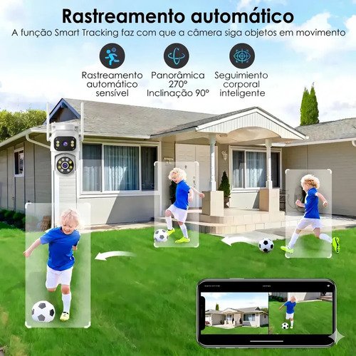 Câmera de vigilância externa Mvpsmart 360° PTZ Wi-Fi 8 MP Full HD - Alarme sonoro/luz, detecção de movimento, visão noturna IP66, áudio bidirecional, armazenamento em cartão SD/na nuvem