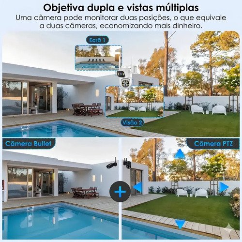 Câmera de vigilância externa Mvpsmart 360° PTZ Wi-Fi 8 MP Full HD - Alarme sonoro/luz, detecção de movimento, visão noturna IP66, áudio bidirecional, armazenamento em cartão SD/na nuvem