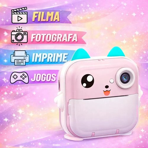 Câmera Digital Infantil Impressão Instantânea Dorama Foto Video Jogos Cor Câmera Polaroid Rosa