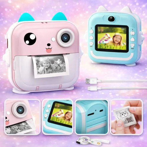 Câmera Digital Infantil Impressão Instantânea Dorama Foto Video Jogos Cor Câmera Polaroid Rosa