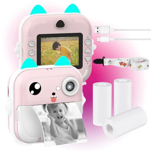 Câmera Digital Infantil Impressão Instantânea Dorama Foto Video Jogos Cor Câmera Polaroid Rosa