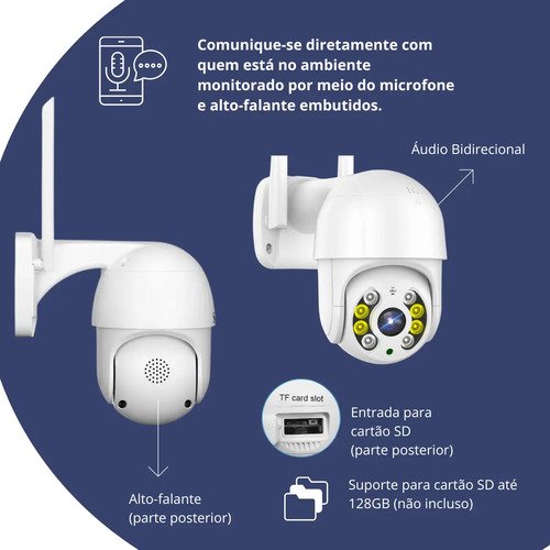 Câmera Ip A8 App Icsee Infravermelho Prova D'água Externa Wifi Hd Cor Branco