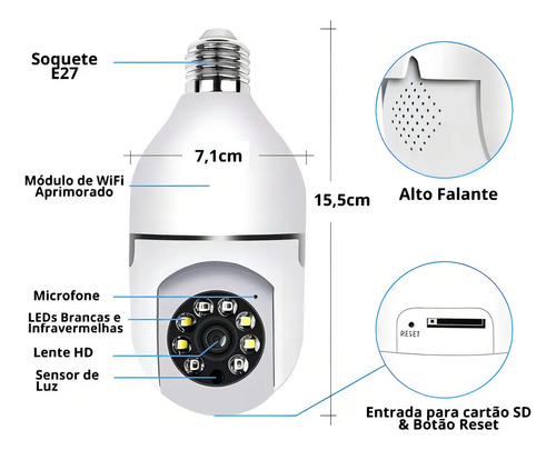 Câmera Lâmpada B-MAX Wifi 360º Infravermelho IP44 1080p Segurança
