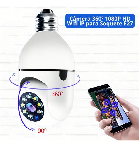 Câmera Lâmpada B-MAX Wifi 360º Infravermelho IP44 1080p Segurança
