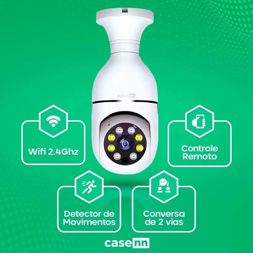 Câmera Lampada De segurança Casenn Ip Wifi Com Visão Noturna Interna Externa App Yoosee Espiã 360º Cor Branco