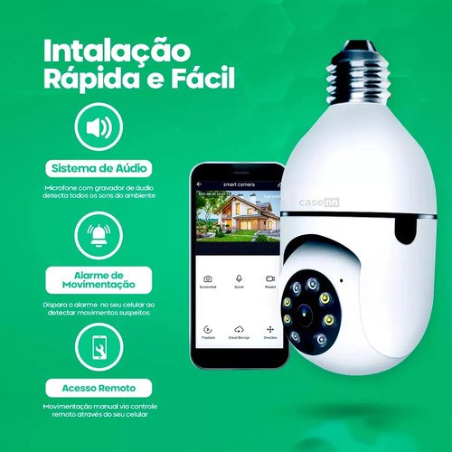 Câmera Lampada De segurança Casenn Ip Wifi Com Visão Noturna Interna Externa App Yoosee Espiã 360º Cor Branco