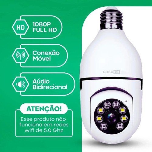 Câmera Lampada De segurança Casenn Ip Wifi Com Visão Noturna Interna Externa App Yoosee Espiã 360º Cor Branco