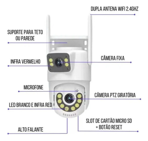 Câmera Lentes Dupla Prova D'água Ip Wifi Externa Branca A28 Jortan