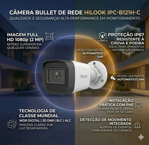 Câmera Residencial Infravermelho Ip Bullet Hilook By Hikvision Ipc-b121h-c(2.8mm)
