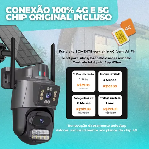 Câmera Segurança 360° 4k Chip 4g/5g Ip Wifi Visão Noturna