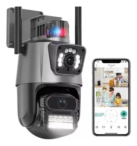 Camera seguranca externa lente dupla 4k 6mp sirene policial