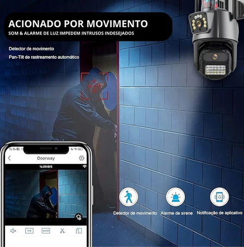 Camera Segurança Externa Lente Dupla 4k 6mp Sirene Policial G.Eye
