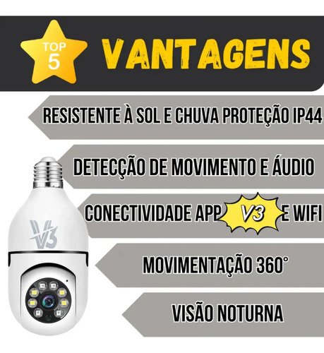 Câmera Segurança Ip Wifi 360 Lâmpada Prova Dágua Giratoria