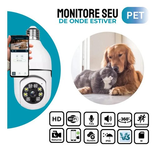 Câmera Segurança Ip Wifi 360 Lâmpada Prova Dágua Giratoria