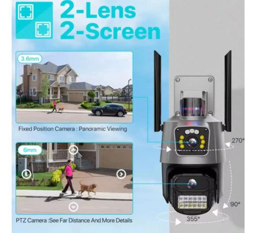 Câmera Segurança Ip Wifi P11 Lente Dupla 6mp Full Hd App Icsee Cor Preto Eks