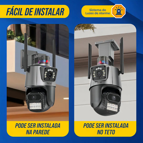 Câmera Segurança Wi-fi Ip Dual com Sirene Visão Noturna Colorida 355° App Icsee Prova Dágua Cor Preto - Hw