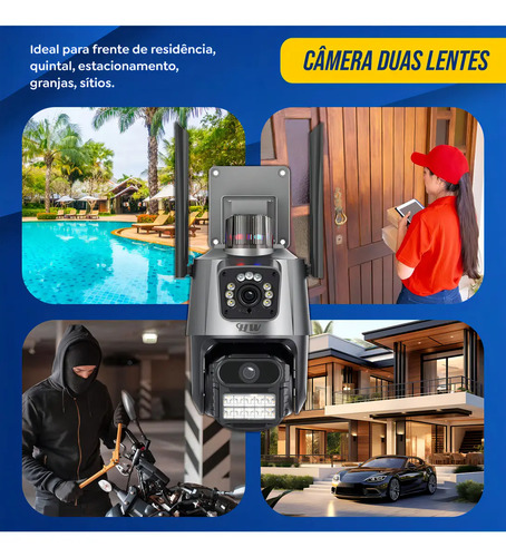 Câmera Segurança Wi-fi Ip Dual com Sirene Visão Noturna Colorida 355° App Icsee Prova Dágua Cor Preto - Hw
