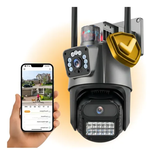 Camera seguranca wifi dupla lente 4k 6mp app icsee black