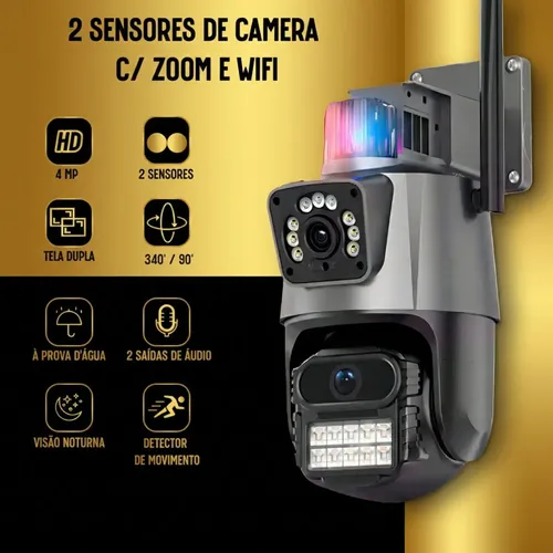 Câmera Segurança Wifi Dupla Lente 4k 6mp App Icsee Black