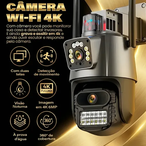 Câmera Segurança Wifi Dupla Lente 4k 6mp App Icsee Black