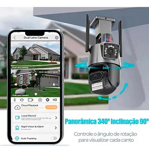 Câmera Segurança Wifi Ip Lente Dupla 2x 3mp Externa 360° A prova Dágua Cor Cinza