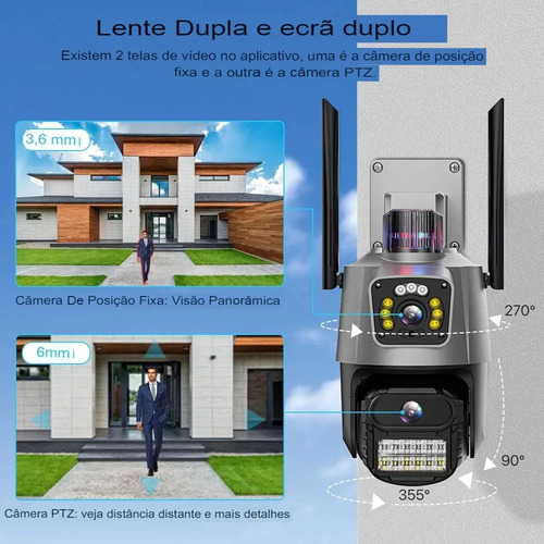 Câmera Segurança Wifi Ip Lente Dupla 2x 3mp Externa 360° A prova Dágua Cor Cinza