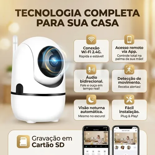 Câmera Wifi Babá Eletrônica Pet 360° Visão Noturna Segurança