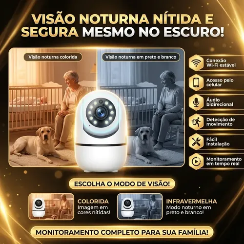Câmera Wifi Babá Eletrônica Pet 360° Visão Noturna Segurança