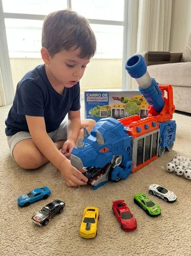Caminhao Dinossauro 3 Em 1 Engole Carro E Lança Bola Futebol Azul