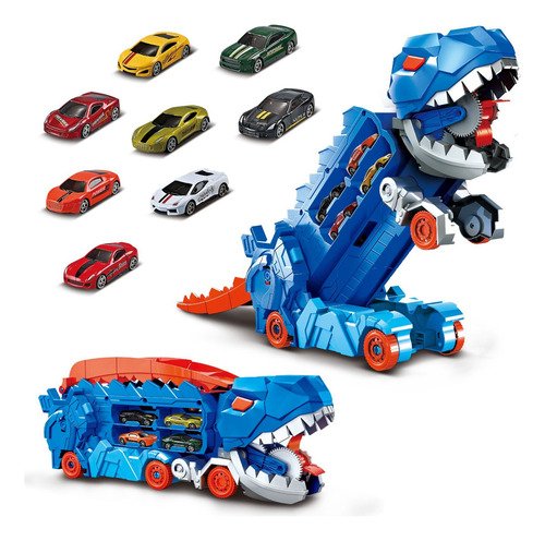 Caminhao dinossauro pista com carrinhos maleta transporte co