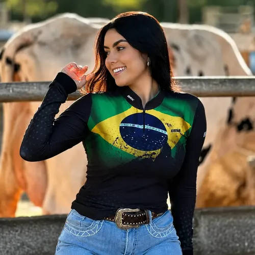 Camisa Agro Feminina Brk Brasileira Fazenda Oficial Uv50+