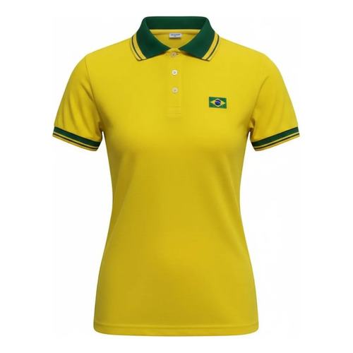 Camisa brasil feminina polo piquet amarela 1