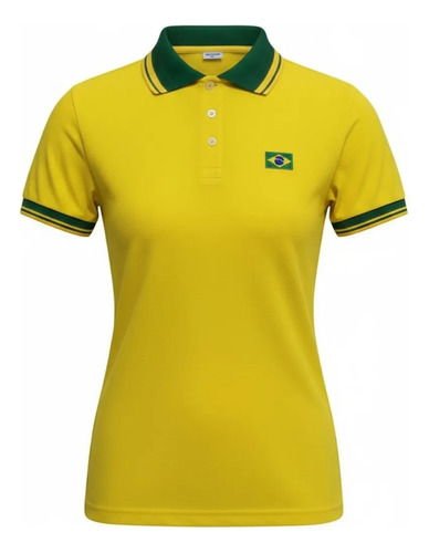 Camisa Brasil Feminina Polo Piquet Amarela